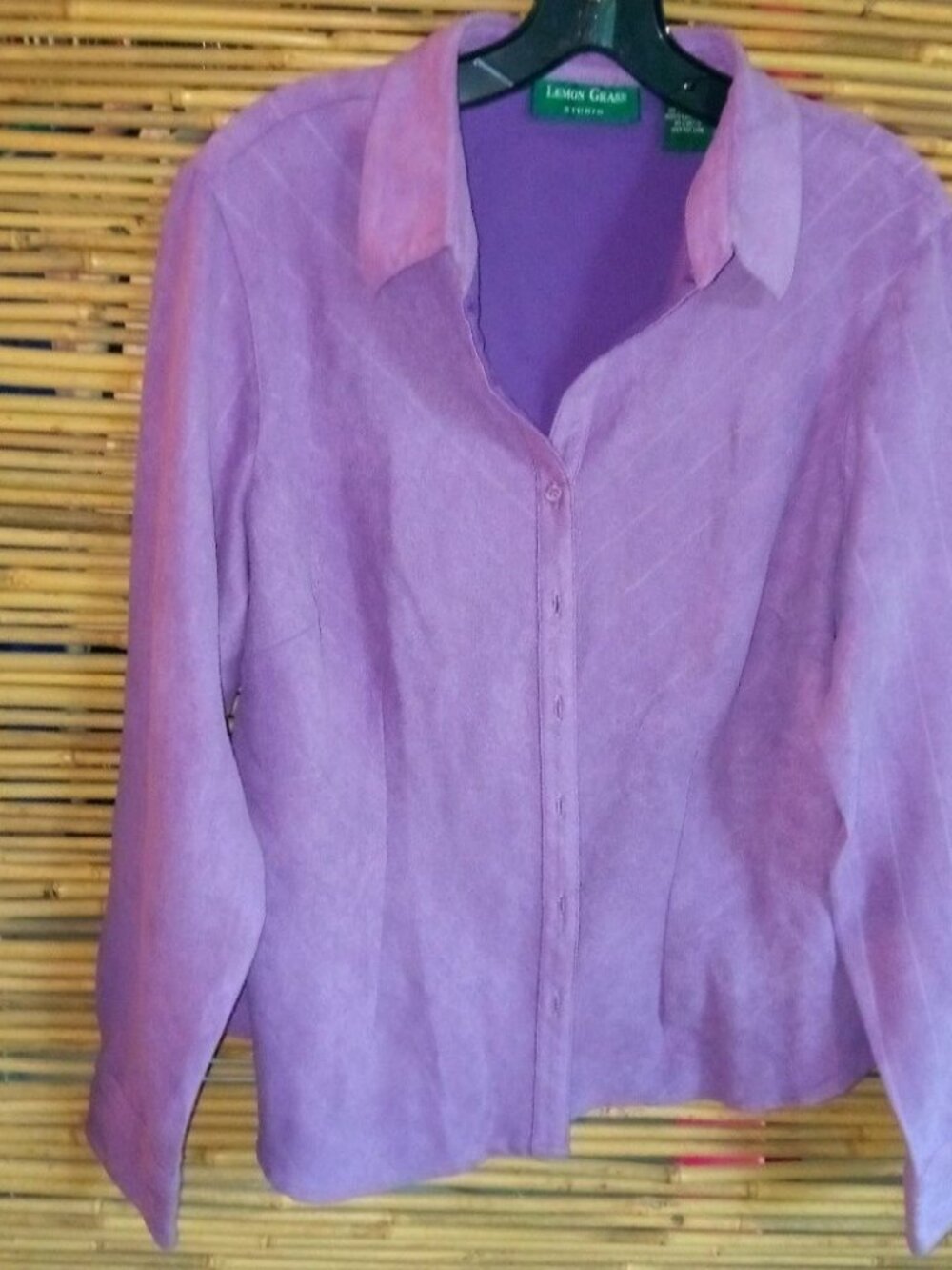 Lemon Grass L Lavender Faux Suede Long Sleeved Top